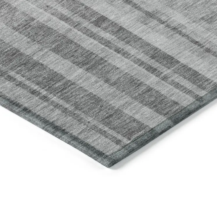8' X 10' Gray And Silver Striped Washable Indoor Outdoor Area Rug