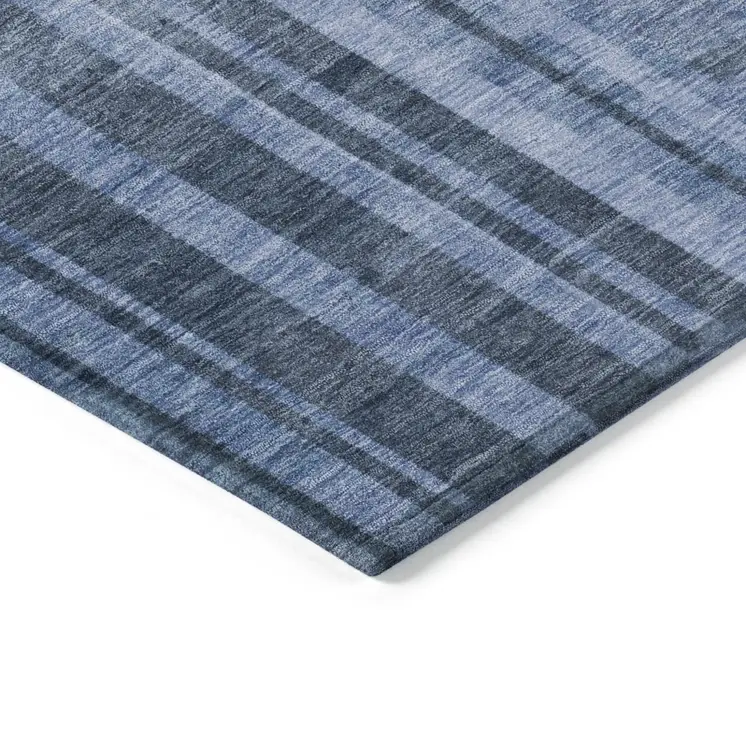 3' X 5' Navy Blue And Gray Striped Washable Indoor Outdoor Area Rug