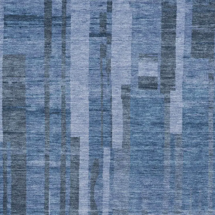 10' X 14' Navy Blue And Gray Striped Washable Indoor Outdoor Area Rug