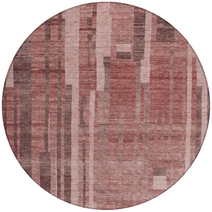 8' Brick Red And Brown Round Striped Washable Indoor Outdoor Area Rug