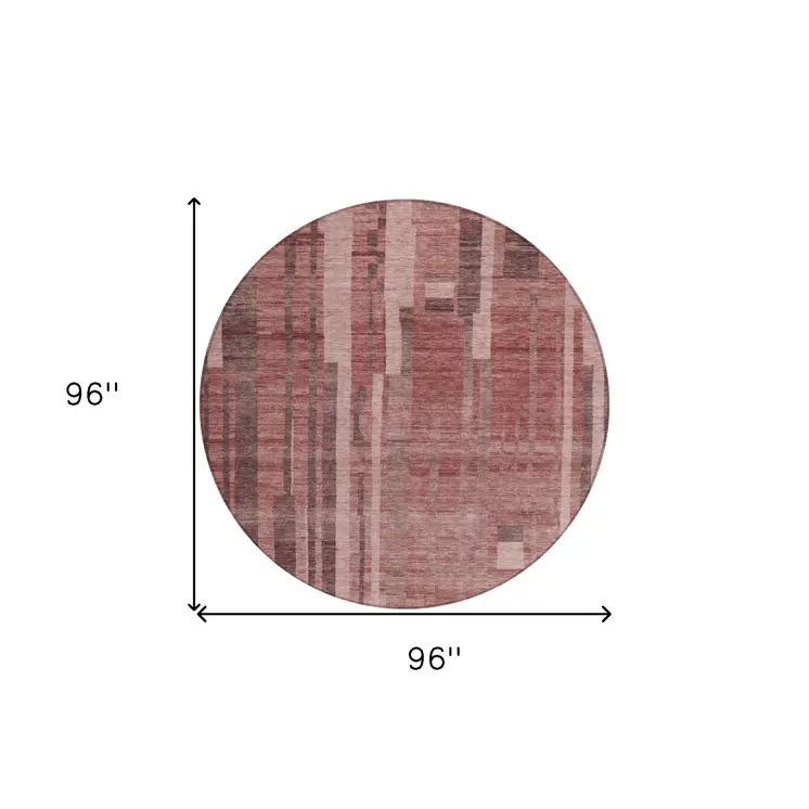 8' Brick Red And Brown Round Striped Washable Indoor Outdoor Area Rug