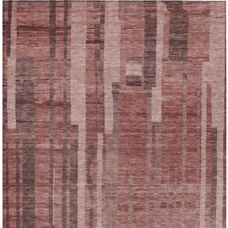 9' X 12' Brick Red And Brown Striped Washable Indoor Outdoor Area Rug