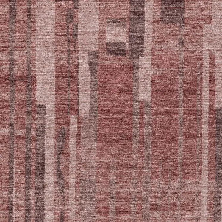 9' X 12' Brick Red And Brown Striped Washable Indoor Outdoor Area Rug