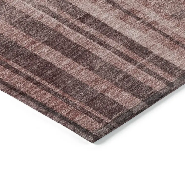 9' X 12' Brick Red And Brown Striped Washable Indoor Outdoor Area Rug
