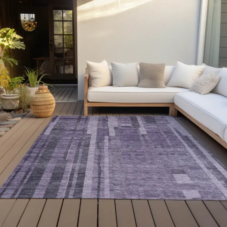 5' X 8' Purple And Black Striped Washable Indoor Outdoor Area Rug