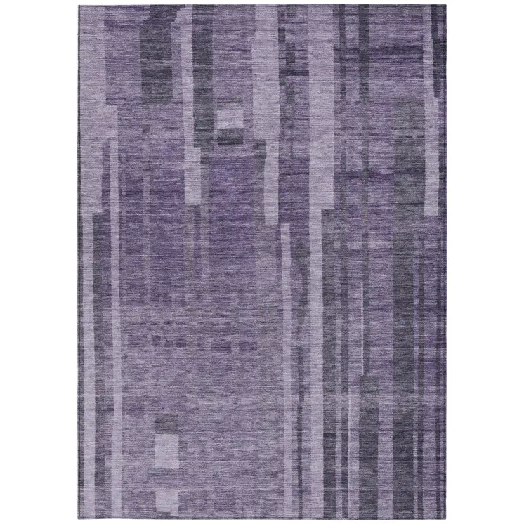9' X 12' Purple And Black Striped Washable Indoor Outdoor Area Rug