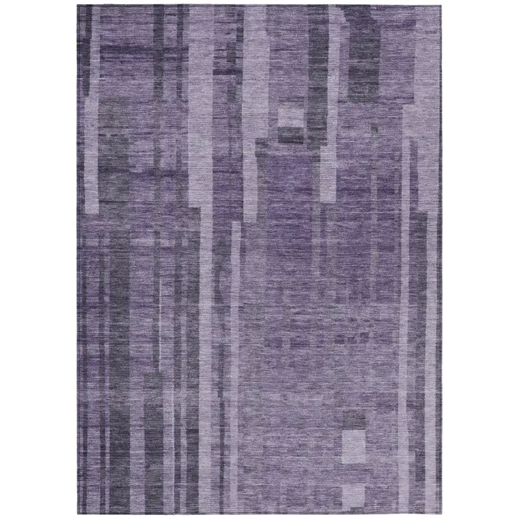 9' X 12' Purple And Black Striped Washable Indoor Outdoor Area Rug