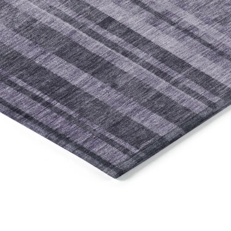 9' X 12' Purple And Black Striped Washable Indoor Outdoor Area Rug
