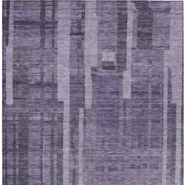 9' X 12' Purple And Black Striped Washable Indoor Outdoor Area Rug