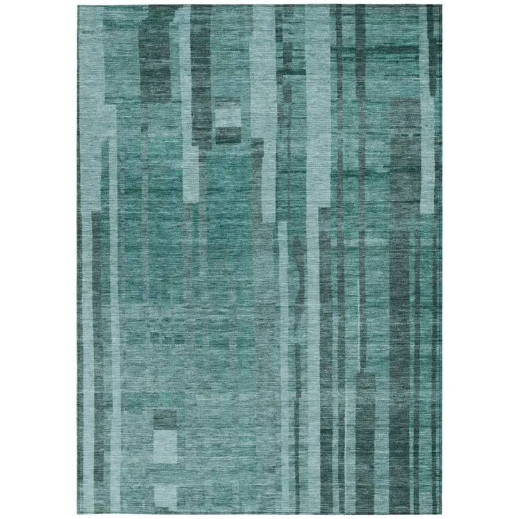 5' X 8' Teal Blue And Black Striped Washable Indoor Outdoor Area Rug