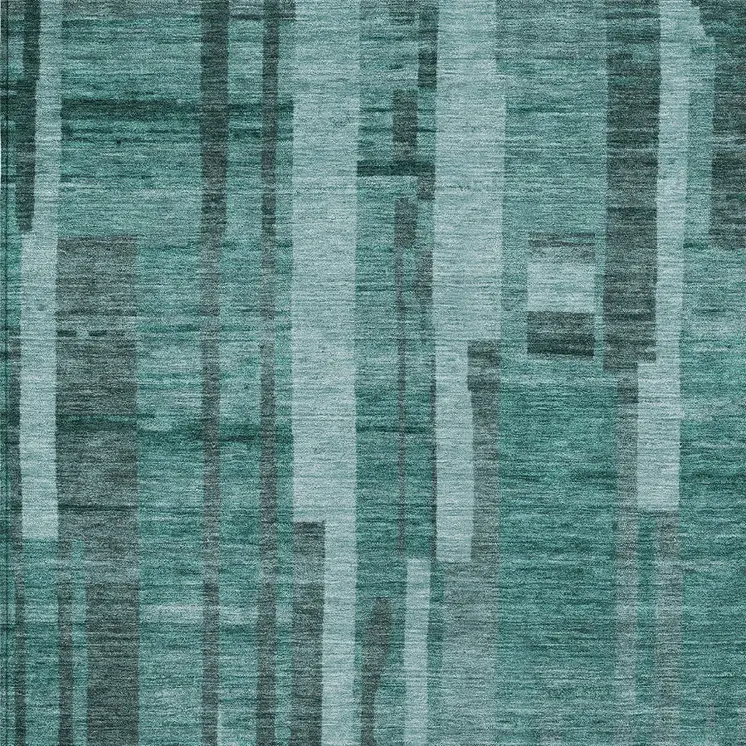 8' X 10' Teal Blue And Black Striped Washable Indoor Outdoor Area Rug