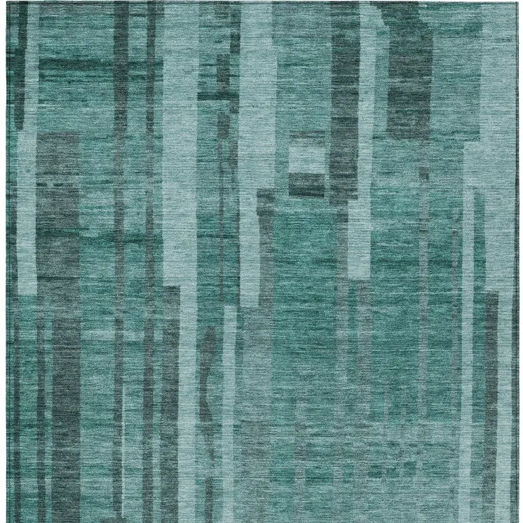 10' X 14' Teal Blue And Black Striped Washable Indoor Outdoor Area Rug