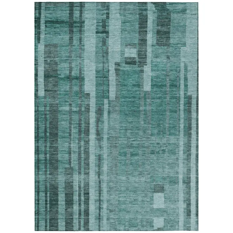 10' X 14' Teal Blue And Black Striped Washable Indoor Outdoor Area Rug