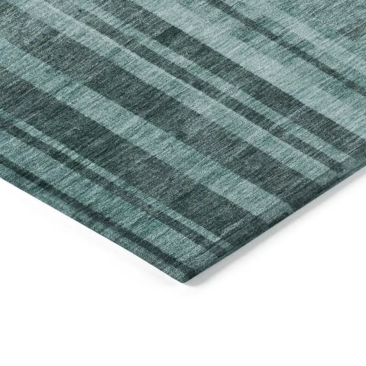 10' X 14' Teal Blue And Black Striped Washable Indoor Outdoor Area Rug