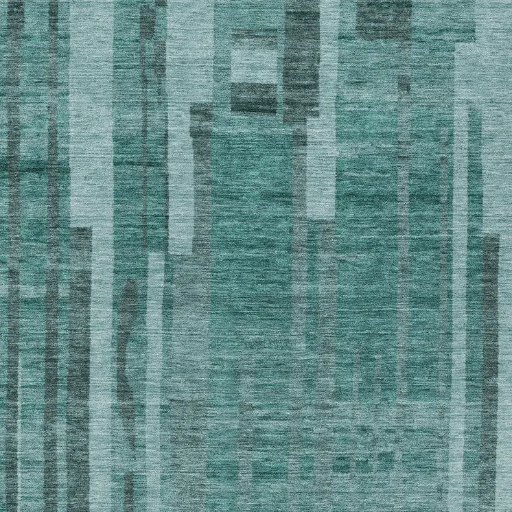 10' X 14' Teal Blue And Black Striped Washable Indoor Outdoor Area Rug