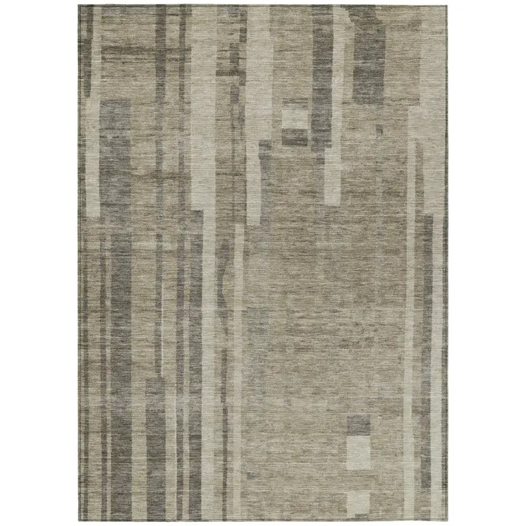 5' X 8' Taupe And Dark Gray Striped Washable Indoor Outdoor Area Rug