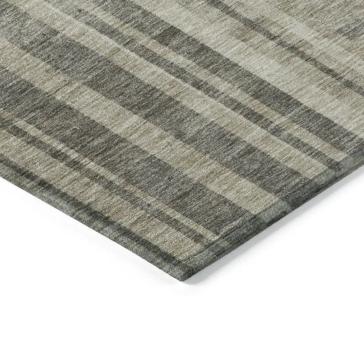 10' X 14' Taupe And Dark Gray Striped Washable Indoor Outdoor Area Rug