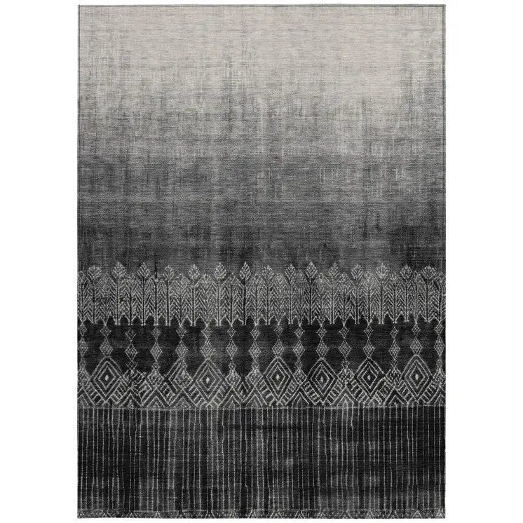 5' X 8' Black Ivory And Gray Ombre Washable Indoor Outdoor Area Rug