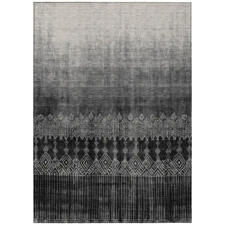 5' X 8' Black Ivory And Gray Ombre Washable Indoor Outdoor Area Rug
