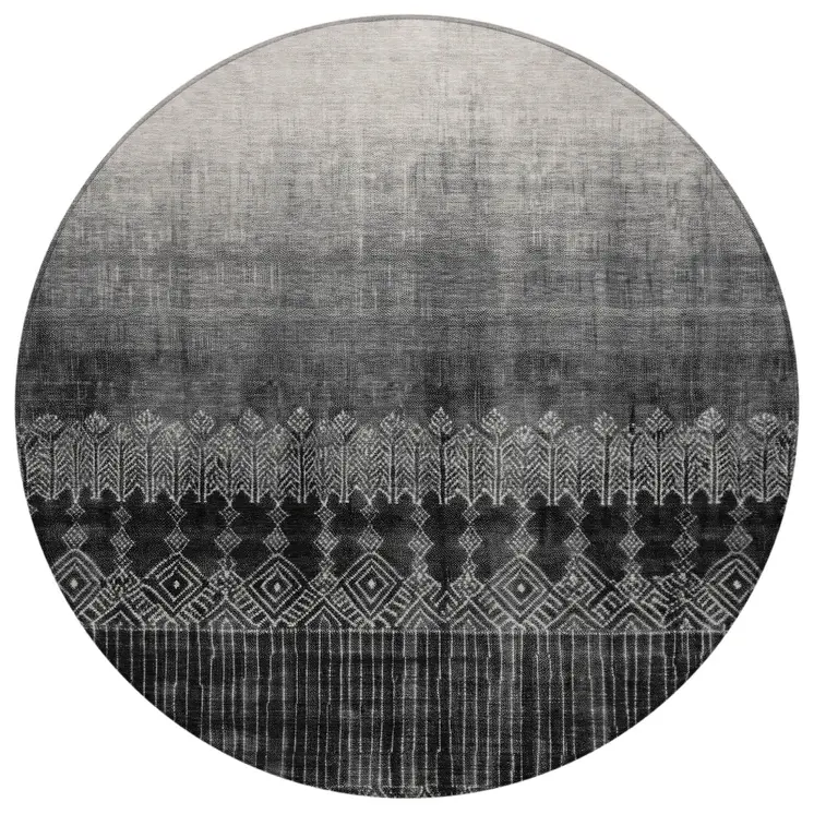 8' Black Ivory And Gray Round Ombre Washable Indoor Outdoor Area Rug