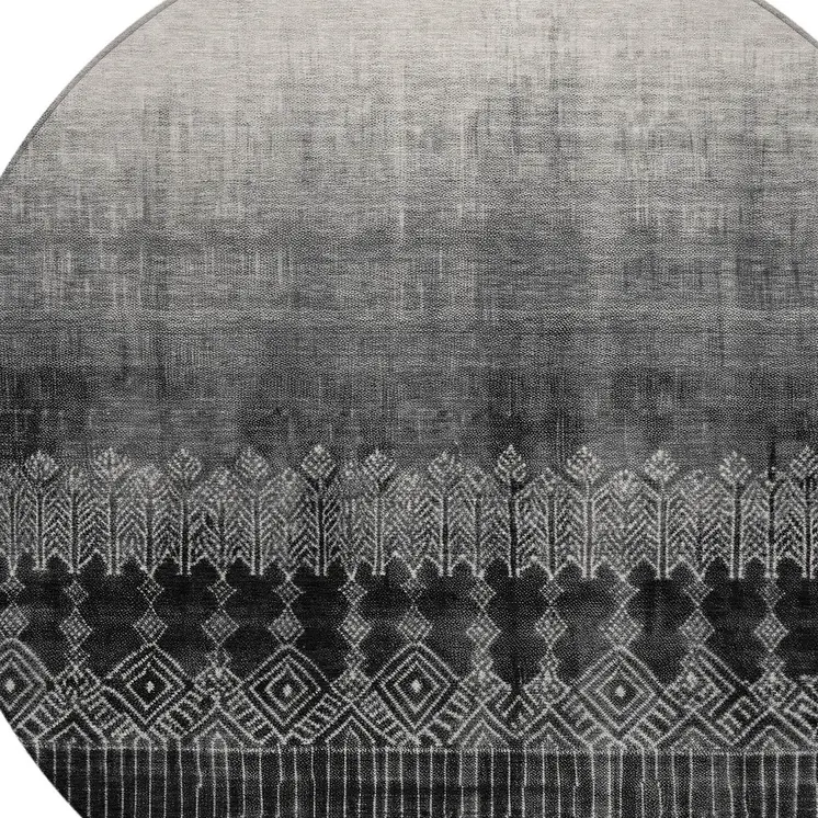 8' Black Ivory And Gray Round Ombre Washable Indoor Outdoor Area Rug