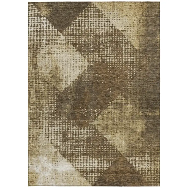 3' X 5' Brown And Beige Geometric Washable Indoor Outdoor Area Rug