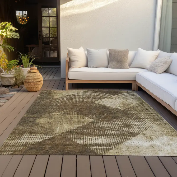 3' X 5' Brown And Beige Geometric Washable Indoor Outdoor Area Rug