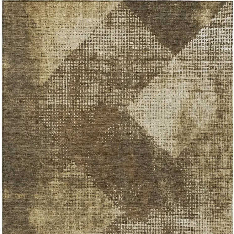 9' X 12' Brown And Beige Geometric Washable Indoor Outdoor Area Rug