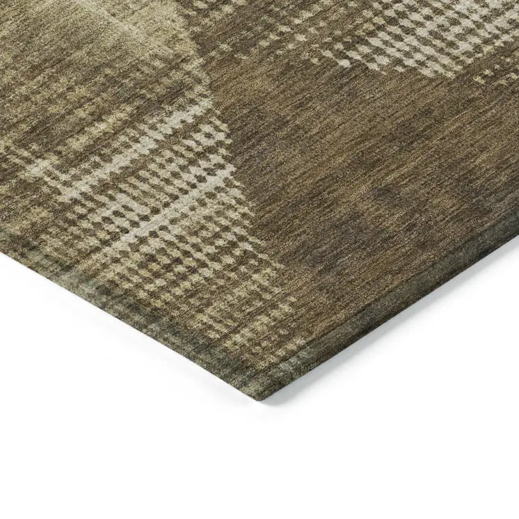 9' X 12' Brown And Beige Geometric Washable Indoor Outdoor Area Rug