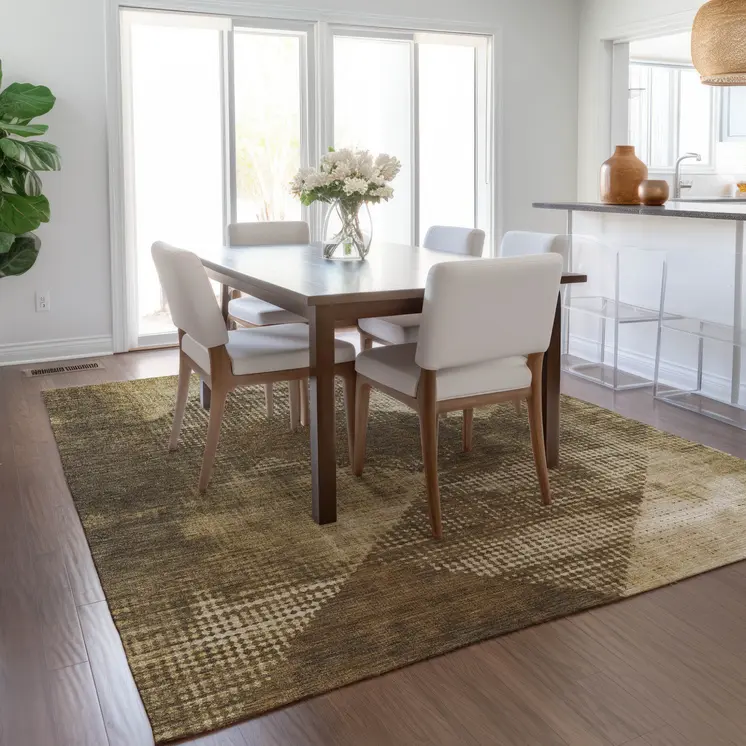 9' X 12' Brown And Beige Geometric Washable Indoor Outdoor Area Rug