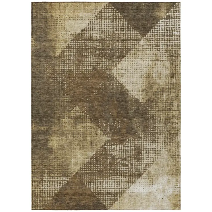 10' X 14' Brown And Beige Geometric Washable Indoor Outdoor Area Rug