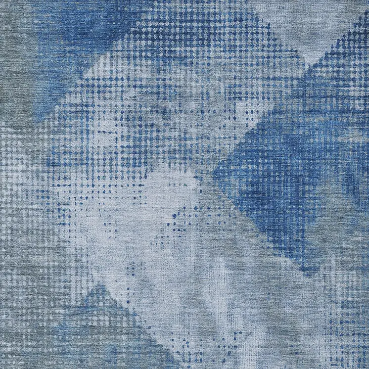 3' X 5' Blue And Gray Geometric Washable Indoor Outdoor Area Rug