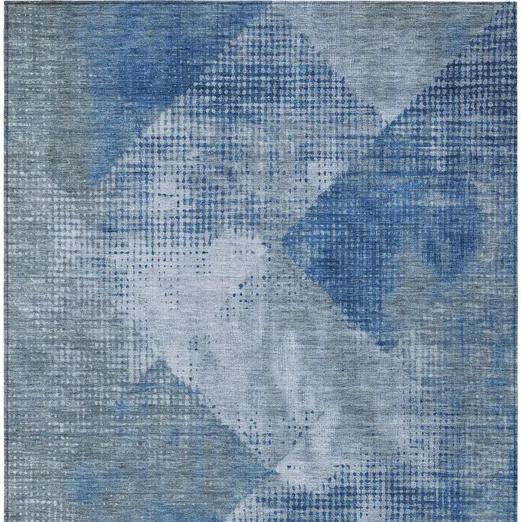 5' X 8' Blue And Gray Geometric Washable Indoor Outdoor Area Rug