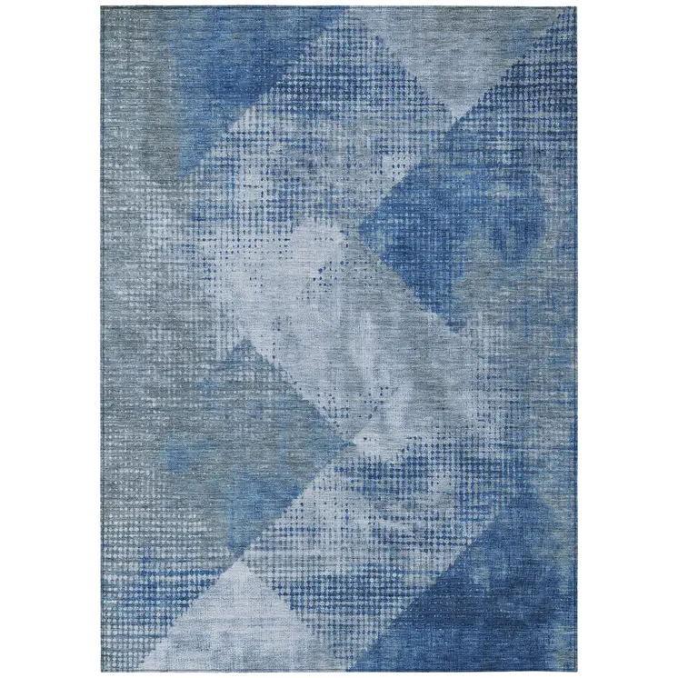 5' X 8' Blue And Gray Geometric Washable Indoor Outdoor Area Rug