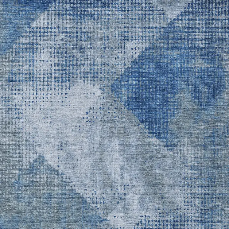 5' X 8' Blue And Gray Geometric Washable Indoor Outdoor Area Rug