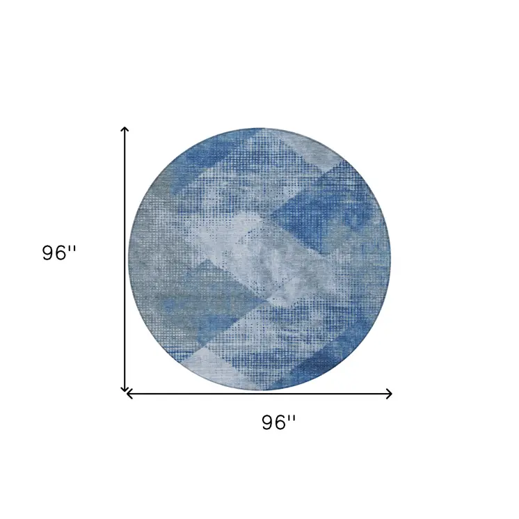 8' Blue And Gray Round Geometric Washable Indoor Outdoor Area Rug