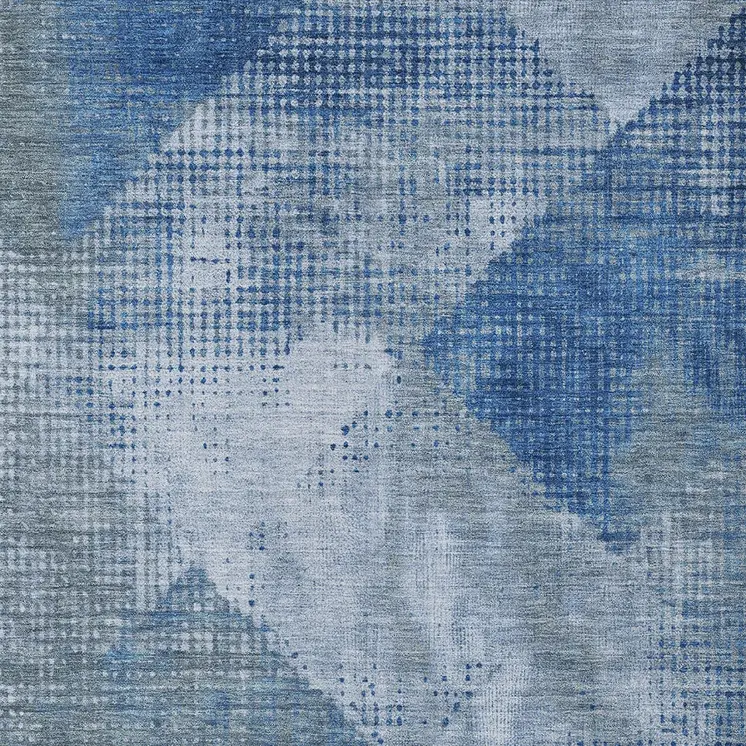 9' X 12' Blue And Gray Geometric Washable Indoor Outdoor Area Rug