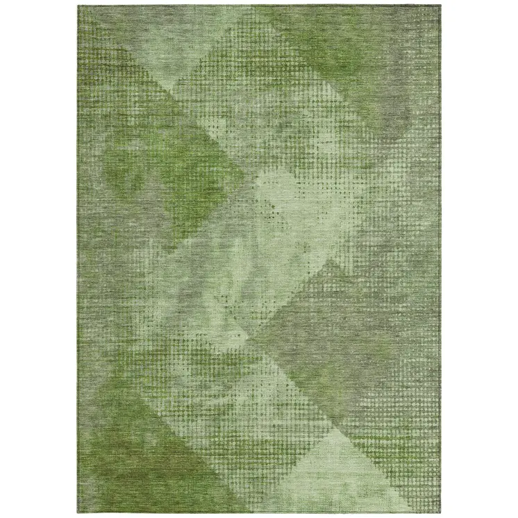 3' X 5' Green And Gray Geometric Washable Indoor Outdoor Area Rug