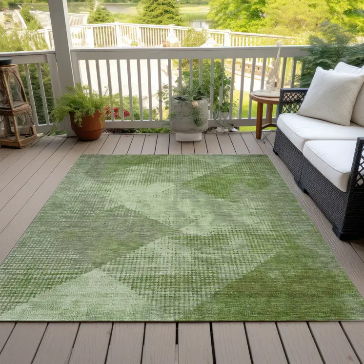 3' X 5' Green And Gray Geometric Washable Indoor Outdoor Area Rug