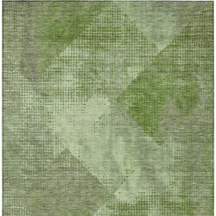 3' X 5' Green And Gray Geometric Washable Indoor Outdoor Area Rug