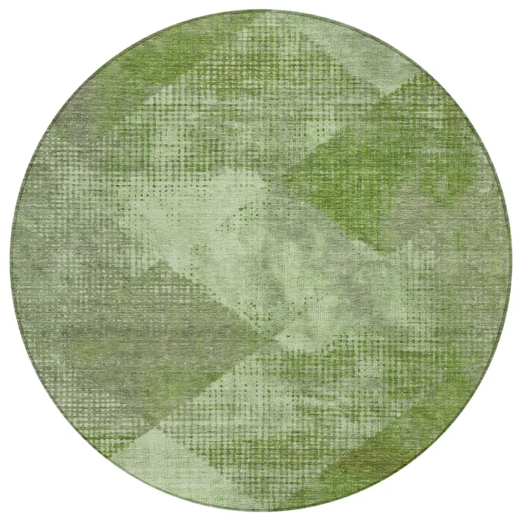 8' Green And Gray Round Geometric Washable Indoor Outdoor Area Rug