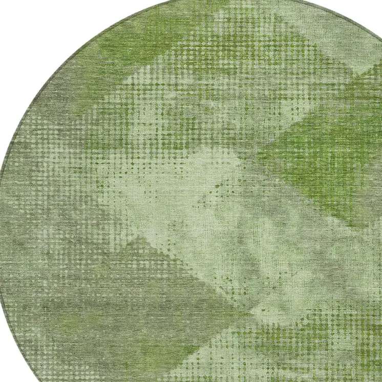 8' Green And Gray Round Geometric Washable Indoor Outdoor Area Rug