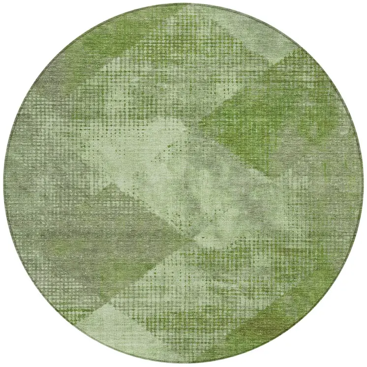 8' Green And Gray Round Geometric Washable Indoor Outdoor Area Rug