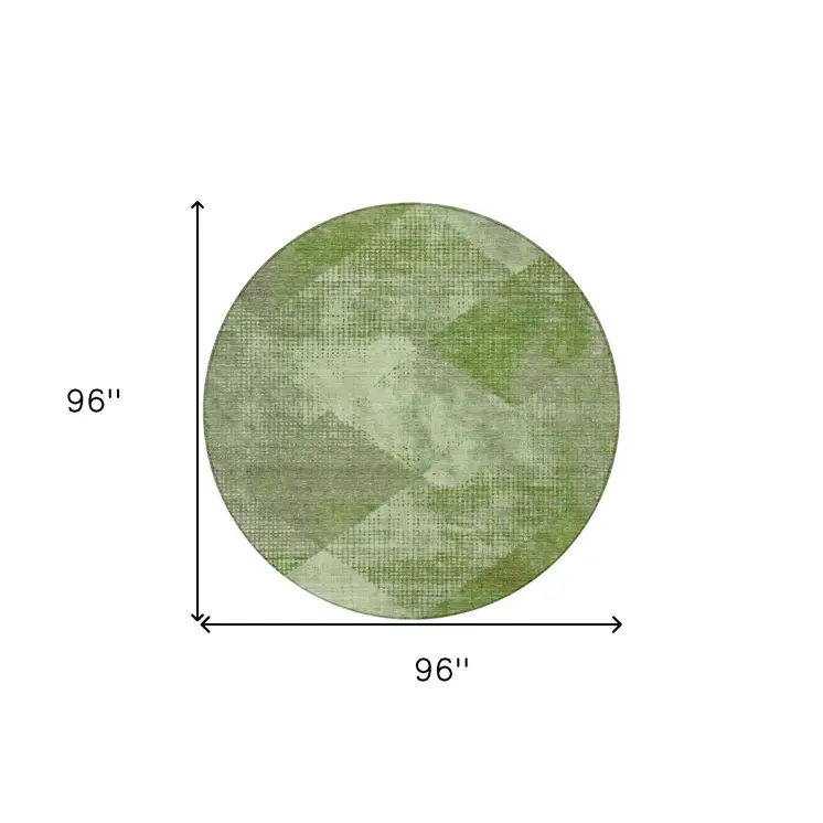 8' Green And Gray Round Geometric Washable Indoor Outdoor Area Rug