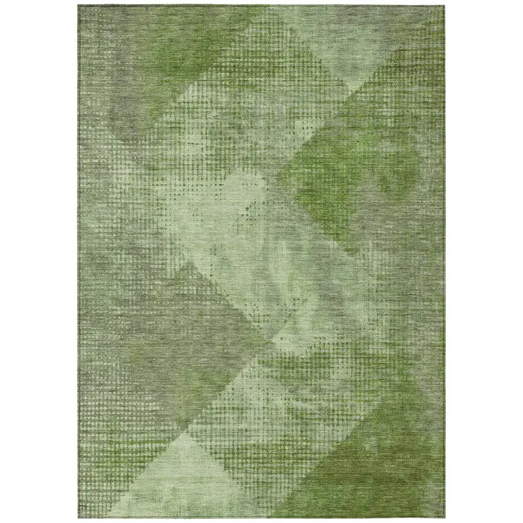 10' X 14' Green And Gray Geometric Washable Indoor Outdoor Area Rug