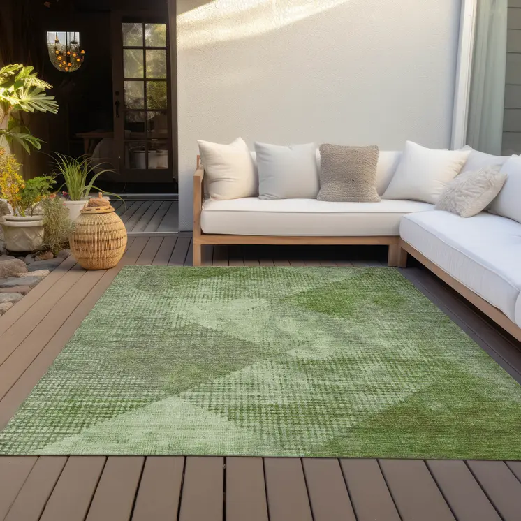 10' X 14' Green And Gray Geometric Washable Indoor Outdoor Area Rug