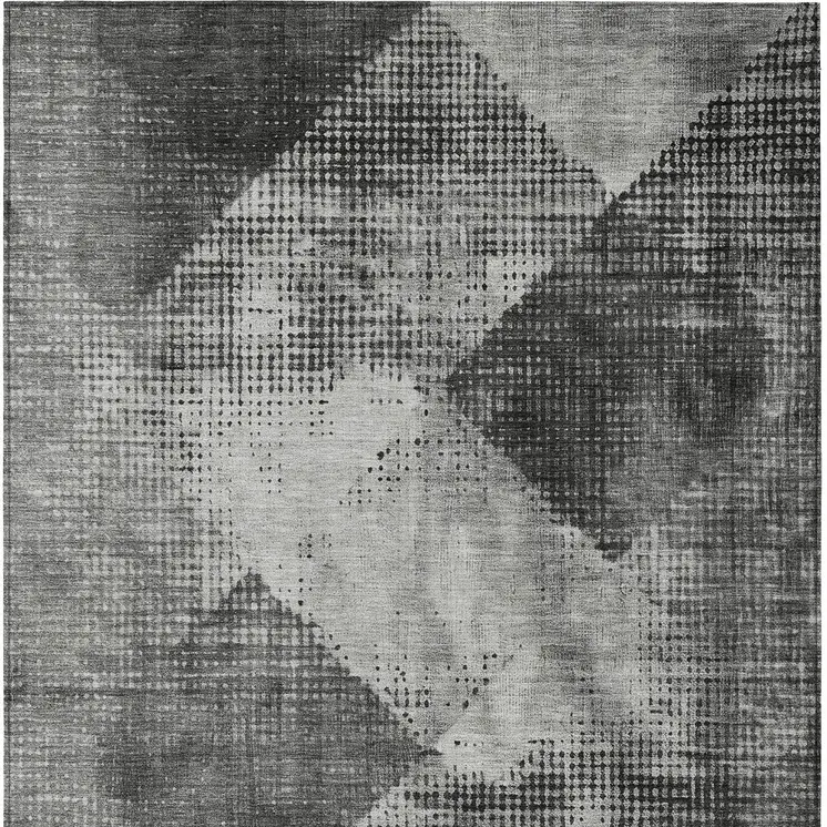 3' X 5' Gray And Black Geometric Washable Indoor Outdoor Area Rug