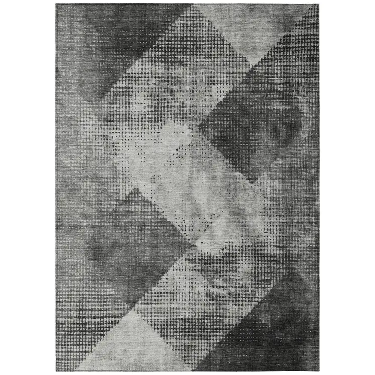 3' X 5' Gray And Black Geometric Washable Indoor Outdoor Area Rug
