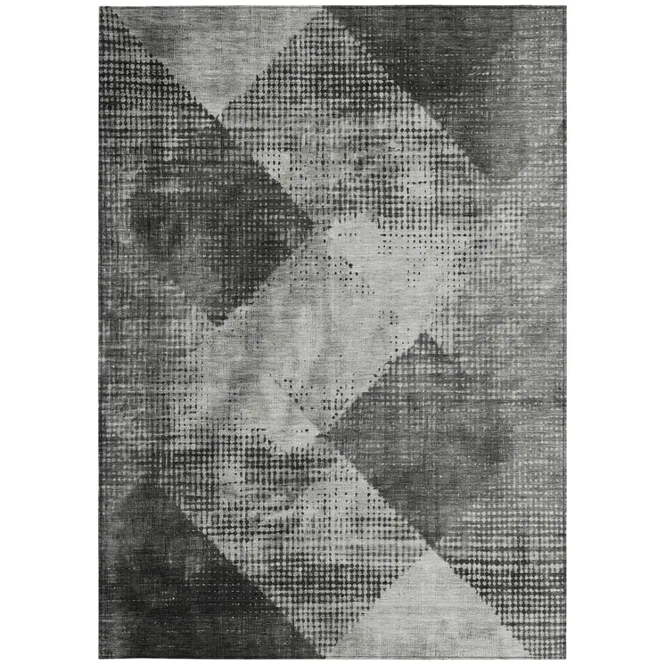 5' X 8' Gray And Black Geometric Washable Indoor Outdoor Area Rug