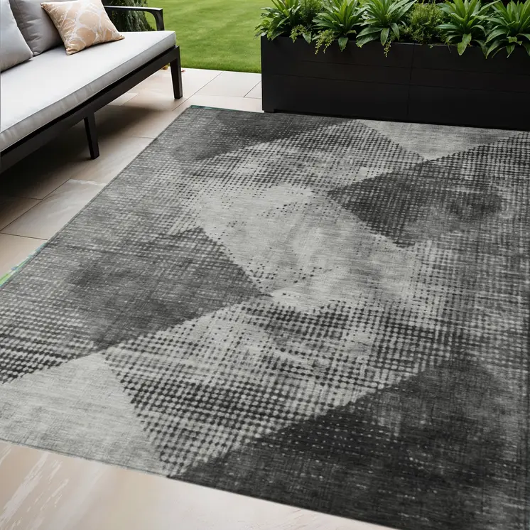 5' X 8' Gray And Black Geometric Washable Indoor Outdoor Area Rug